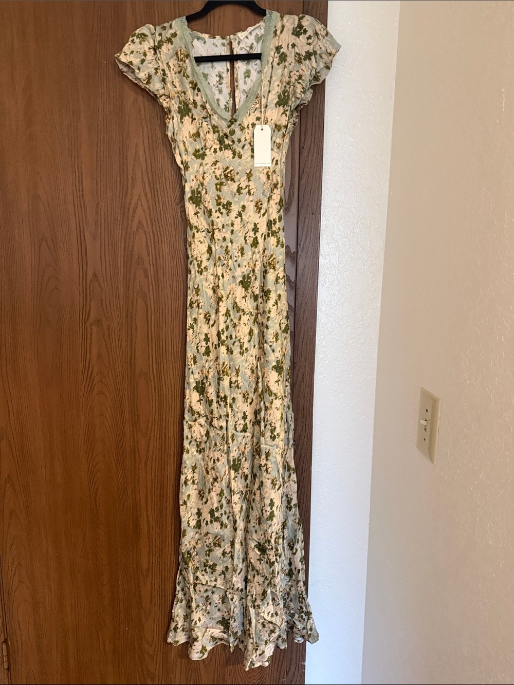 By Together Sage & Ivory Floral V-Neck Ruffle Maxi Dress